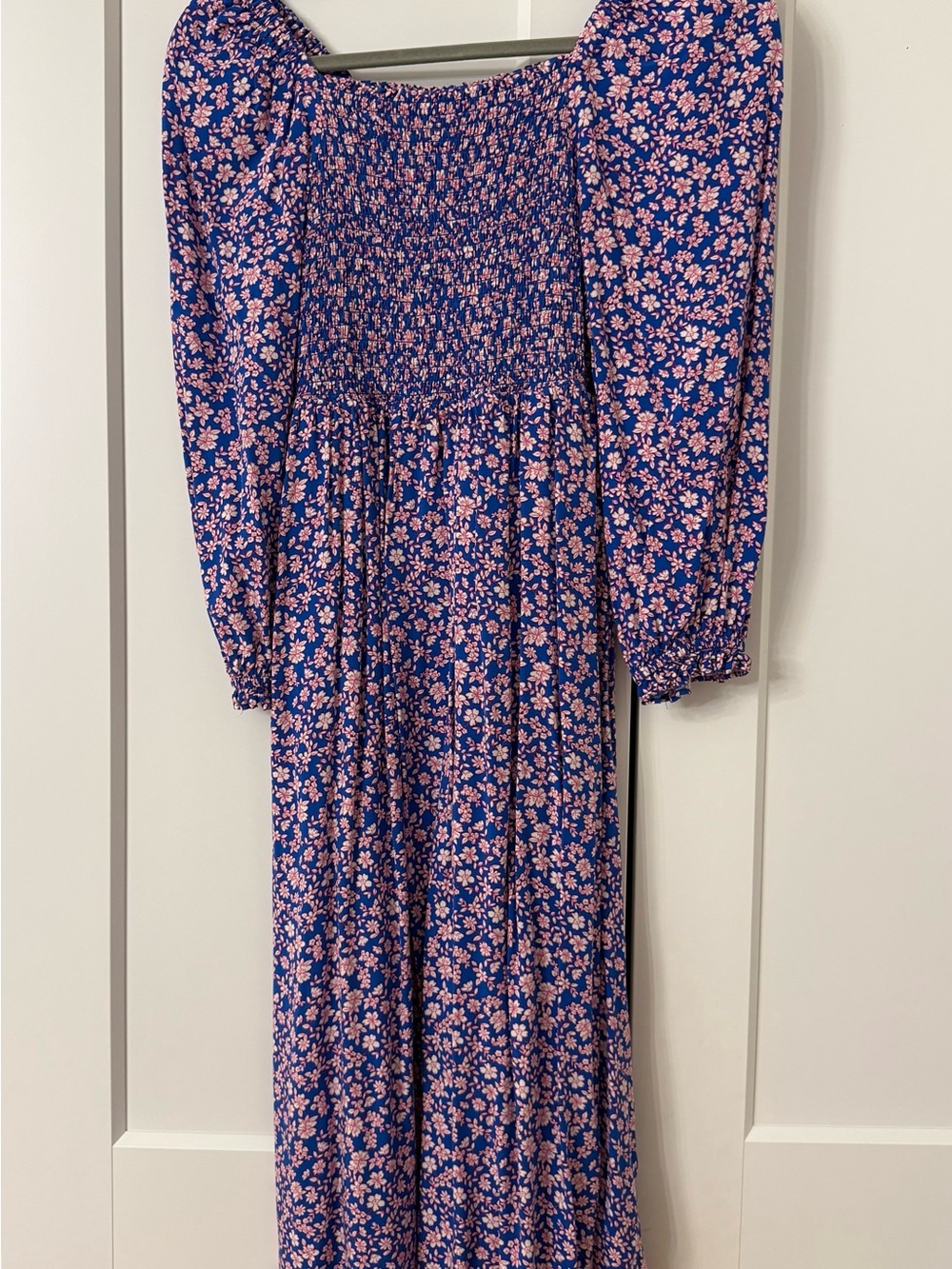 J. Crew Blue Maxi Dress with Pink Floral Print